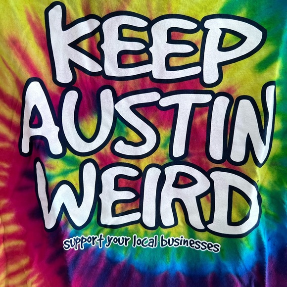 NEW Men's Size Large Gildan KEEP AUSTIN WEIRD Tie-Dye Shirt Blue/Yellow/Pink NEW - Picture 3 of 4